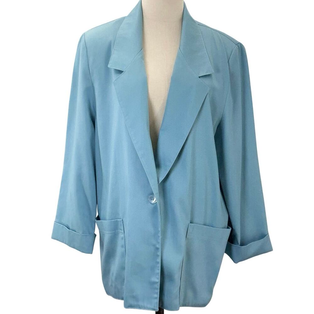 Alfred Dunner Women's Light Blue Blazer Jacket Size 16 USA Vintage 44 Chest